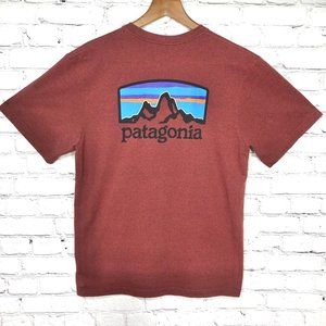Patagonia Shirt Small Rust Color Graphic Tee Hiking Casual Short Sleeve Cotton
